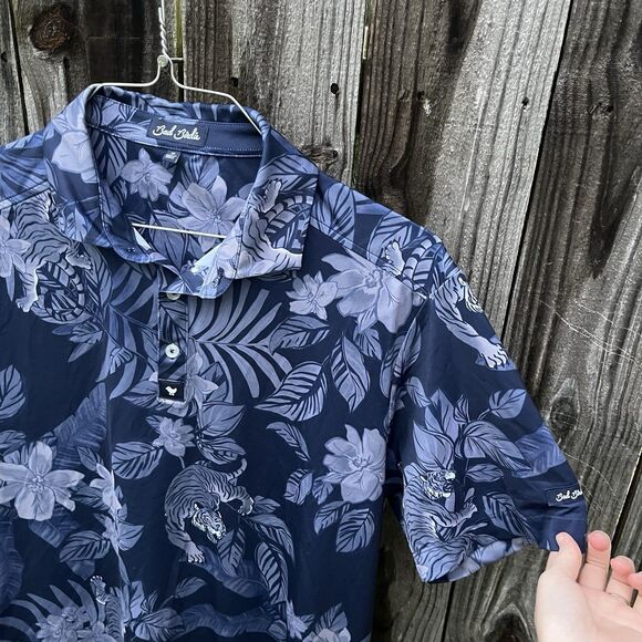 Bad Birdie Shirt Mens Medium Blue Crouching Tiger Polo Golf Performance Stretch - Picture 5 of 12